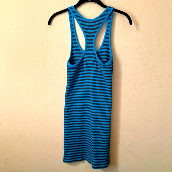 EXPRESS MINI STRIPED RACERBACK TANK DRESS, GREY-BROWN/TEAL, Sz XS. - Picture 2 of 4